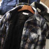 fall mens outfits Autumn and Winter Men's Fleece-lined Thickened Warm Loose Lamb Wool Flannel Plaid Shirt