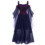 Nukty dress to impress New Halloween Dress Sling Contrast Color Chiffon Bandage Dress