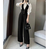 Nukty Summer and Autumn New Design Suspender Pants Women's Gao-Grade Slimming High Waist Suit Wide Leg Pants Black Jumpsuit