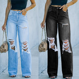 Nukty-shop cute school outfits for middle school Factory Direct Women's Jeans Autumn Street Hipster Ripped Wide-Leg Pants