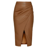 fall fashion outfits Women's Pu Split Skirt Autumn and Winter High Waist Zipper Pleated Leather Skirt Sexy Hip Skirt