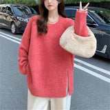 fall outfits aesthetic Lazy Style Round Neck Split Autumn and Winter New Soft Nuo Sweater Simple Loose All-Match Outer Sweater Women's Clothing