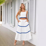 Nukty 2024 Women's Clothing Lace Patchwork Sleeveless Short Vest High Waist Long Skirt Suit