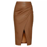 fall fashion outfits Women's Pu Split Skirt Autumn and Winter High Waist Zipper Pleated Leather Skirt Sexy Hip Skirt