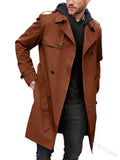 Men's Solid Color Long-Sleeved Trench Coat Men's Lapel Slim Double-Breasted Casual Jacket