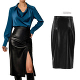 work outfits women 2024 Spring and Autumn New Women's Leather Skirt Casual Split High Waist Skirt Hot Selling