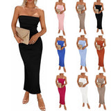 Nukty 2024 Women's Clothing Spring and Summer Side Slit Tube Top Tight Pit Dress