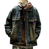 black men fashion urban Denim Coat Men's Autumn and Winter American High Street Fashion Retro Top Washed Distressed Loose Simple Jacket