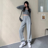 clothes Gray Sports Pants for Women Spring and Autumn New High Waist Loose Wide Leg Pants Ankle-Tied Sweatpants Slim Casual Pants Straight Pants