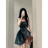 fall 2024 fashion trends French Style Sweet Hot Girl Tube Top Denim Dress Women's Summer High-Grade Waist Slimming Pettiskirt Small