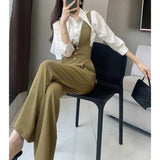 misunderstood outfit 2024 Summer and Autumn New Design Suspender Pants Women's Gao-Grade Slimming High Waist Suit Wide Leg Pants Black Jumpsuit