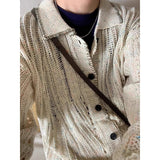 men fall outfits casual American Retro Lazy Style Hollow-out Sweater Men's Cardigan Button Sweater Coat Old Money Style High-Grade Wear Match