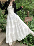 Nukty-shop church outfit White Gentle Style Skirt Women's Early Spring High Waist Umbrella Skirt A- Line Skirt Long Skirt Cake Skirt Design Lace Skirt