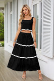 Nukty 2024 Women's Clothing Lace Patchwork Sleeveless Short Vest High Waist Long Skirt Suit