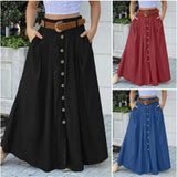 Nukty-shop skirt outfits New Autumn Women's Long Skirt Button High Waist Solid Color Pocket Casual Women's Skirt