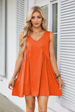 Nukty 2024 Women's Clothing Spring and Summer New V-neck Sleeveless Pleated Vest Pocket Dress