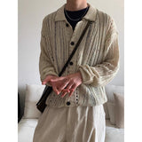 men fall outfits casual American Retro Lazy Style Hollow-out Sweater Men's Cardigan Button Sweater Coat Old Money Style High-Grade Wear Match