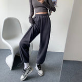 clothes Gray Sports Pants for Women Spring and Autumn New High Waist Loose Wide Leg Pants Ankle-Tied Sweatpants Slim Casual Pants Straight Pants