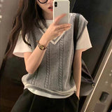 business casual outfits Preppy Style Contrast Color V-neck Knitted Vest Women's Clothing Autumn New Design Sleeveless Sweater Vest Top Outer Wear