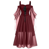 Nukty dress to impress New Halloween Dress Sling Contrast Color Chiffon Bandage Dress