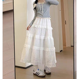 Nukty-shop church outfit 2024 Women's Spring and Summer New White Cake Skirt High Waist Mid-Length Jacquard Small Lace Skirt A- line Skirt