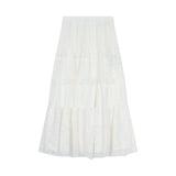 church outfit 2024 Women's Spring and Summer New White Cake Skirt High Waist Mid-Length Jacquard Small Lace Skirt A- line Skirt