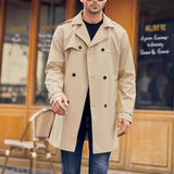 Autumn and Winter Men's Fashion Solid Color Trench Coat Lapel Double-Breasted Lace-up Casual Jacket