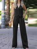 business casual outfits woman Women's 2024 Spring New V-neck Sleeveless Vest Draping Wide Leg Suit Pants Casual Suit