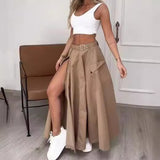 Nukty set 2024 Women's Elegant Sleeveless Vest Solid Color Slit Belt Skirt Two-Piece Set