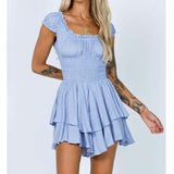 dress to impress codes 2024 Hot Girl Ins Tight Waist Slim Fit Dress Wrapped Chest Short Sleeve off-Shoulder Summer Cotton and Linen Embroidered Skirt