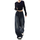 Nukty-shop picture day outfit American Retro Street Wide-Leg Pants Design Sense Niche Blue Mopping Pants High Waist Loose High Waist Jeans for Women