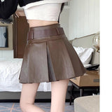 2000s fashion American High Waist Pleated Skirt Autumn and Winter Slimming New Pleated Skirt Hot Girl PU Leather Skirt Skirt