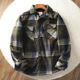 fall mens outfits Autumn and Winter Men's Fleece-lined Thickened Warm Loose Lamb Wool Flannel Plaid Shirt