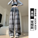 fall outfits aesthetic Retro Plaid Pants Women's Straight Pants Autumn and Winter New Brushed American Casual Pants High Waist Slimming Narrow Wide Leg Pants