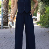 business casual outfits woman Women's 2024 Spring New V-neck Sleeveless Vest Draping Wide Leg Suit Pants Casual Suit