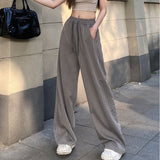 Nukty-shop business casual outfits Retro Side Striped Casual Pants Women's Autumn New High Waist Loose Sports Pants Women's Wide Leg Mopping Pants