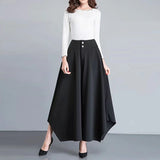 Nukty Irregular Loose Wide Leg Pant High Waist Casual Skirt Pant Women Clothing Solid Elegant Trouser French Pocket Autumn Office Lady