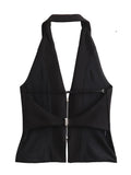 Nukty Women Sexy Backless Strapless Halter Corset Tops Side Zipper Lady Slim Camis Female Solid Chic Tops