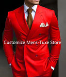 Nukty High Quality Brown Men's Suits Double Breasted Bespoke Double Breasted Peaked Lapel Formal Blazer Slim Fit 2 Piece Jacket Pants