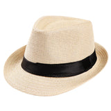 Nukty Unisex Hat Men Women Fedora Trilby Wide Brim Straw Cap Beach Sun Gentleman Adlut