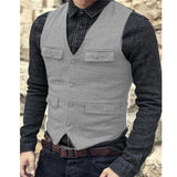 Nukty Suit Vest Brown Burgundy Herringbone Wool Tweed Vintage Steampunk Waistcoat Formal Business Vests for Men Wedding