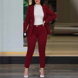 Nukty business casual outfits 2pcs Women Office Clothing Set Long Sleeve Blazer Jacket & High Waist Pencil Pants Solid Color