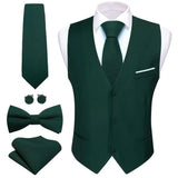 Nukty Designer Men's Vest Dark Green Solid Silk Satin Waistcoat Tie Bowtie Hanky Wedding Formal Male Suit Sleeveless Jacket Barry Wang