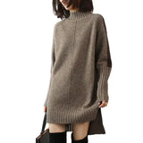 Nukty Turtleneck Knitted Sweater Women Pullovers Dress Autumn Winter Warm Thick Jumpers Wool Knit Crochet Y2k Split Jumper Cardigan