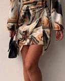 Nukty Woman Clothes Marble Print Long Sleeve Sexy Wrap Hip Dress Nightclub Daily Clothes Women's Fashion Slim Dresses