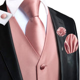 Nukty Wedding Peach Pink Mens Vests Silk Paisley Jacquard Waistcoat Tie Hanky Cufflinks Brooch Set for Men Suit Formal Business Hi-Tie