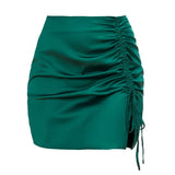 Nukty Solid Color Pleated Hip Skirt European and American Sexy High Waisted Zipper Satin Skirt Women's Summer Women's Clothing