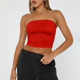 Nukty Womens Strapless Crop Tops Basic Backless Sleeveless Bandeau Cute Sexy Tops Trend Street Fashion Classic Solid Tube Tops