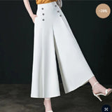 Nukty Office Lady's Loose Elegant Chic Thin Wide Leg Pants Summer Fashion Trend Trousers All-Match Women's Pants With Pockets Buttons