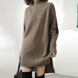 Nukty Turtleneck Knitted Sweater Women Pullovers Dress Autumn Winter Warm Thick Jumpers Wool Knit Crochet Y2k Split Jumper Cardigan